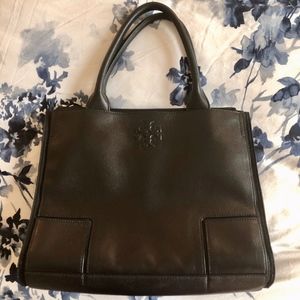 Tory Burch Black Ella Canvas Leather Tote